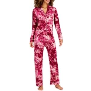 Jenni Pajama Set Women's S‎ Pink Tie Dye Long Sleeve Notch Collar Soft Lounge